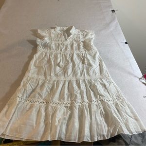 White Flowy Dress Short Sleeve Midi Dress Med size dress NWT